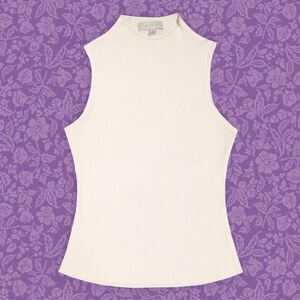 Eri + Ali Ivory Minimalist Ribbed Knit Turtleneck Tank top | Size M